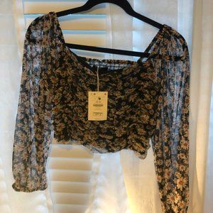 Sheer Long Sleeve Daisy Crop Top
